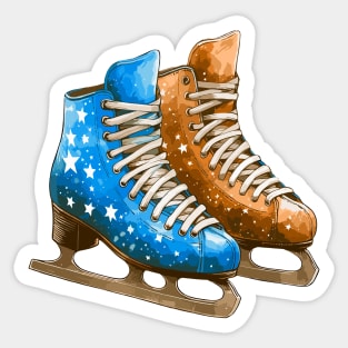 Blue Brown Ice Skating Boots Sticker